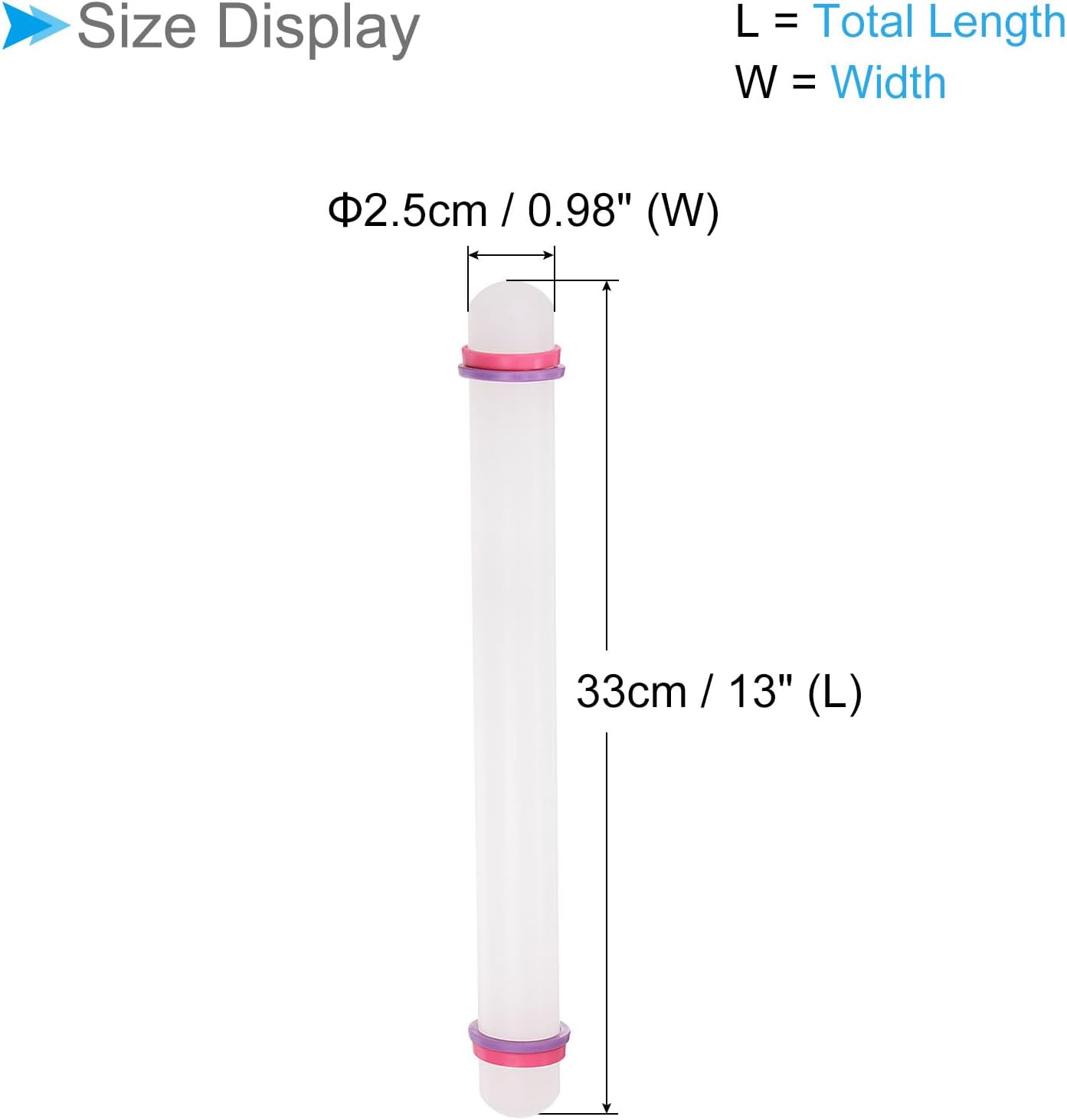 Fondant Rolling Pin, 13" Length, PP Plastic Non-Stick Guide Rings Fondant Roller Dough Roller - (Applications: for Baking Fondant DIY), 2-Pieces