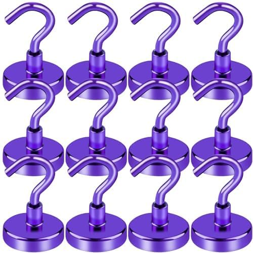 LOVIMAG Magnet Hooks, Strong Magnets,80Lb Magnetic Hooks Heavy Duty, Purple Strong Magnet Hook for Cruise Cabins, Magnet Hook for Refrigerator, Cruise Accessories, Magnets Key Holder-12Pack