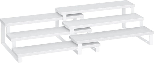 SONGMICS Display Risers, Set of 2 Engineered Wood Perfume Organizer Stand, 3-Tier Cupcake Stand Holder, Spice Rack, Shelf Risers for Figures, Dessert Shelves, Snow White and Cloud White UKCS116W01