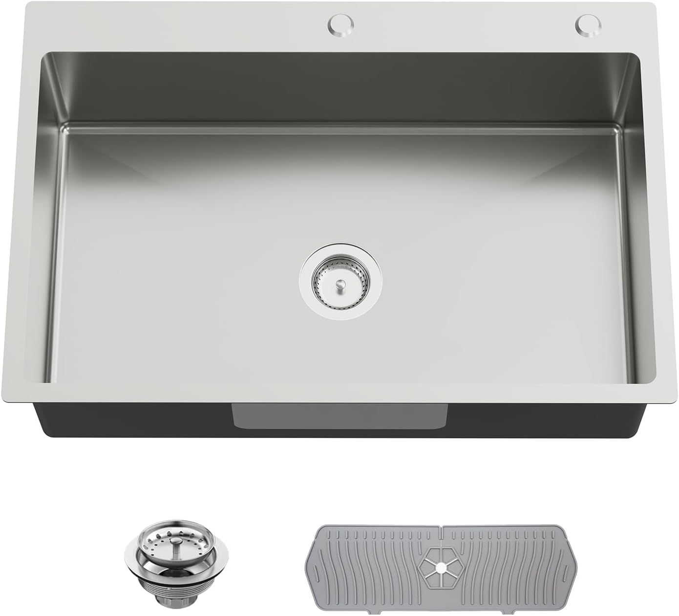 Kitchen Sink, 33x22 Inch Stainless Steel Drop In Modern Single Bowl Topmount Kitchen Sink Combo-Silicon Mat,Drain Strainer Set Offering Large Basin And Compatibility With Various Kitchen&Bar Style