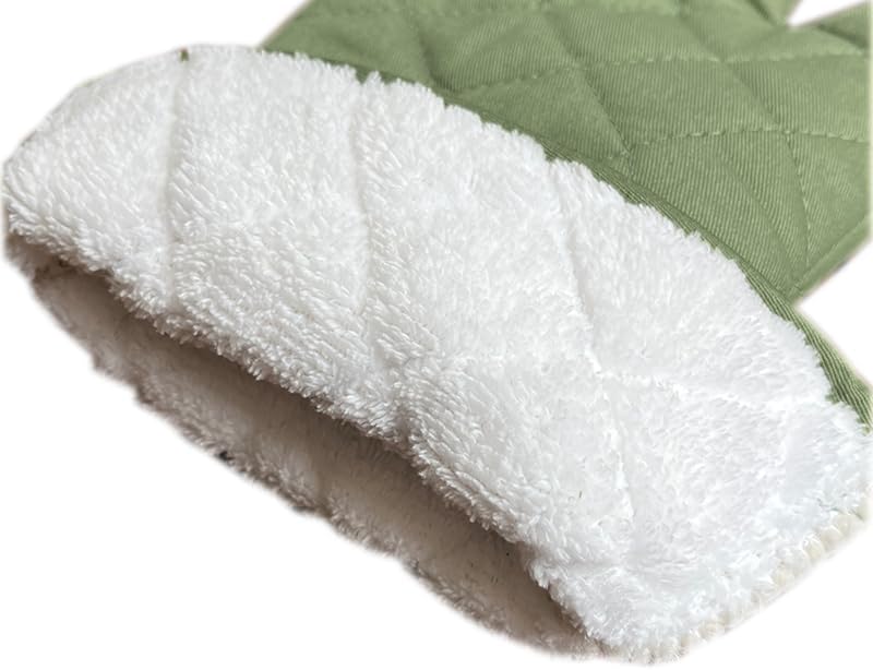 Set of 4 Oven Mitts and Pot Holder Heavy and Tall Kitchen Cotton Gloves Lined Towelcloth, Gloves Length 40cm, Pot Holder Width 20cm Diameter Round… (Army Green)