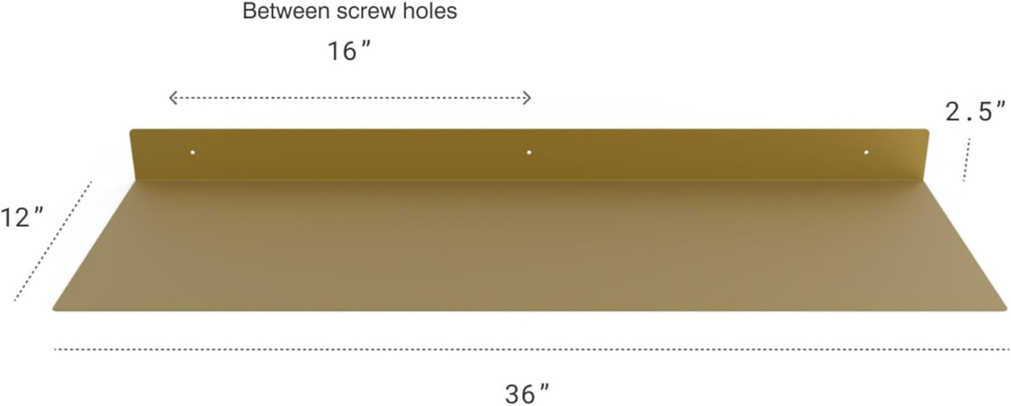 DIY CARTEL Linear Floating Shelf - Forged Raw USA Manufactured Steel - Industrial Heavy Duty Metal Wall Mounted Modern Rustic Shelf - Made in The USA (36-inch x 12-inch Gold)