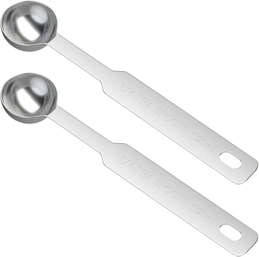 2PCS 1/4 Tsp(1.25ml) Single Measuring Spoon with, Stainless Steel Individual Measure Scoop Only