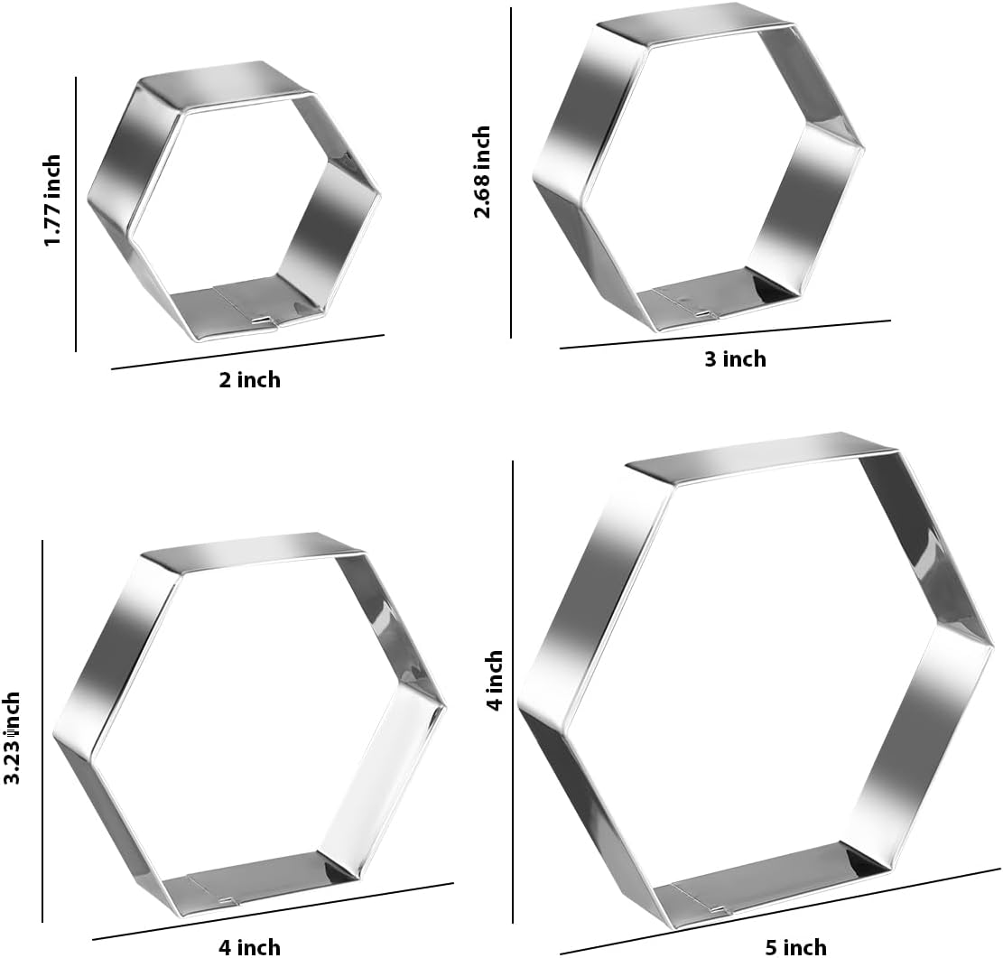 Regular Hexagon Cookie Cutter Set Large Stainless Steel Honeycomb Geometric Frame Plaque Cookie Cutters Shapes Molds 1 Inch Depth