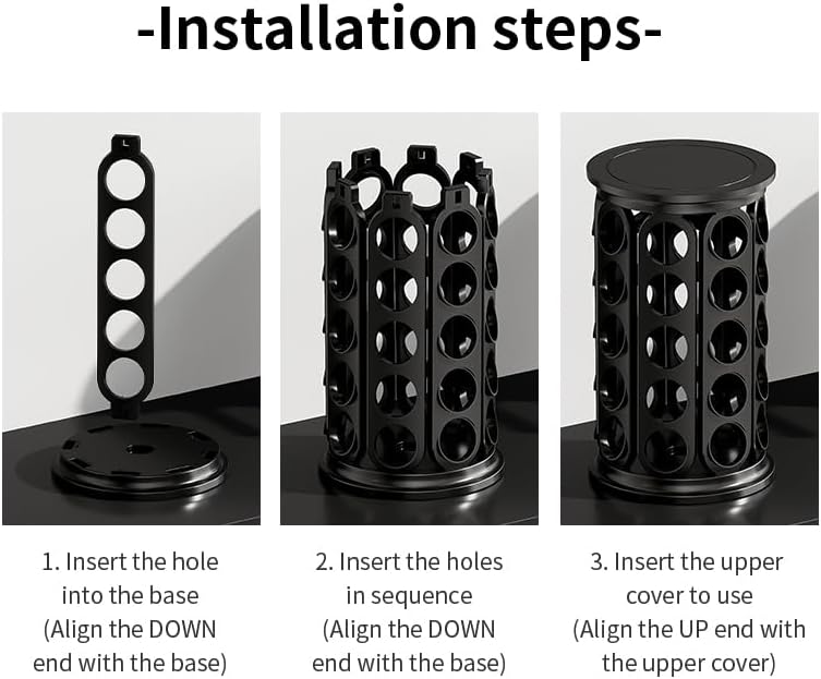 K Cups Holder,K Cup Carousel, Coffee Pods Storage Organizer Stand,New Modern Design, Home or Office Kitchen Counter Organizer（Capacity of 40 Pods, Black）