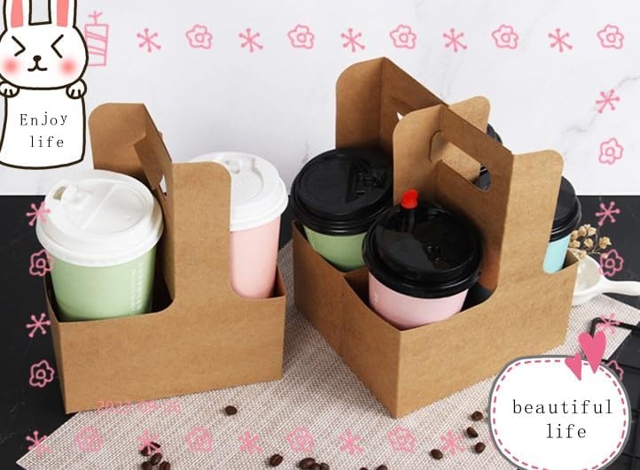 Disposable Cup Kraft Cardboard Carriers Paperboard Cup Carrier with Handles Holds Coffee Cup Holder for Take Out 2 Cups to 4 Cups, 25 pcs.