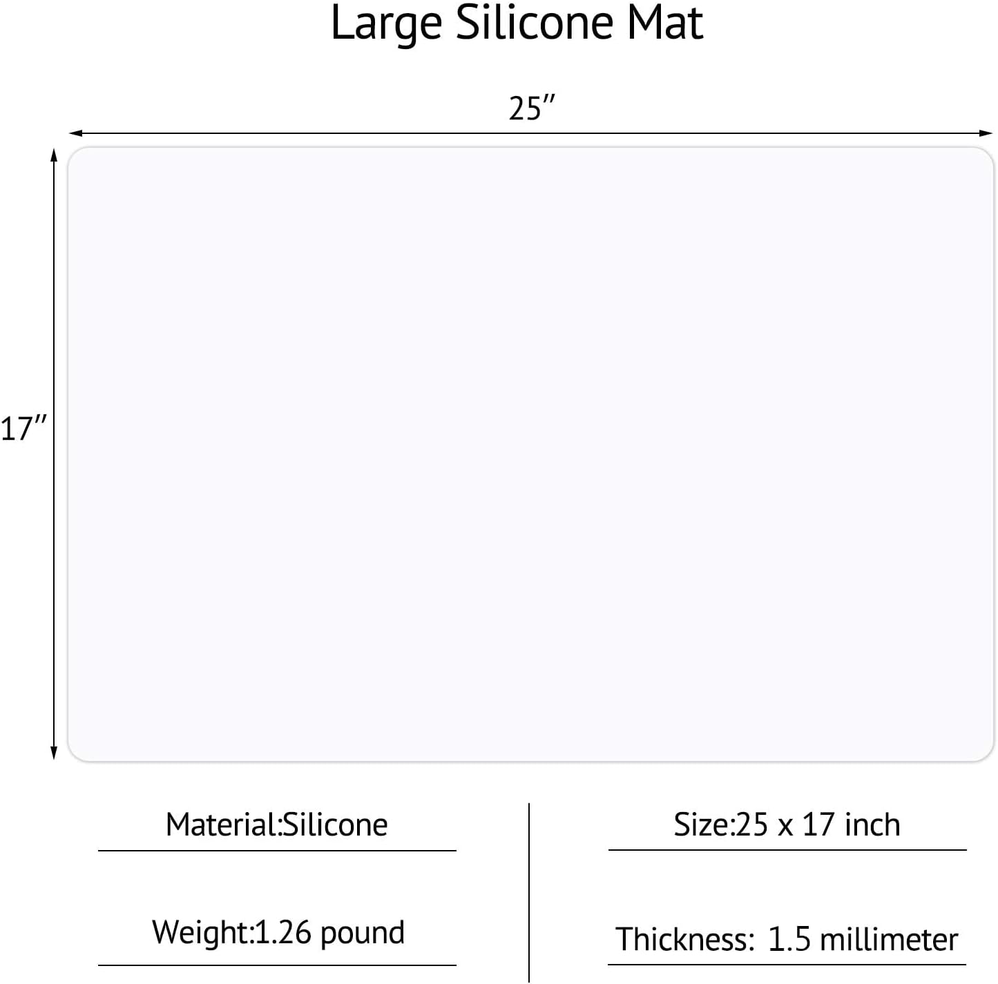 Gartful Silicone Mats for Kitchen Counter, Thicker 0.06", 25 x 17 inches Multipurpose Table Mat, Silicone Pad Desk Work Mat, Nonstick Nonskid Heat-Resistant Pad, Placemat, Semitransparent