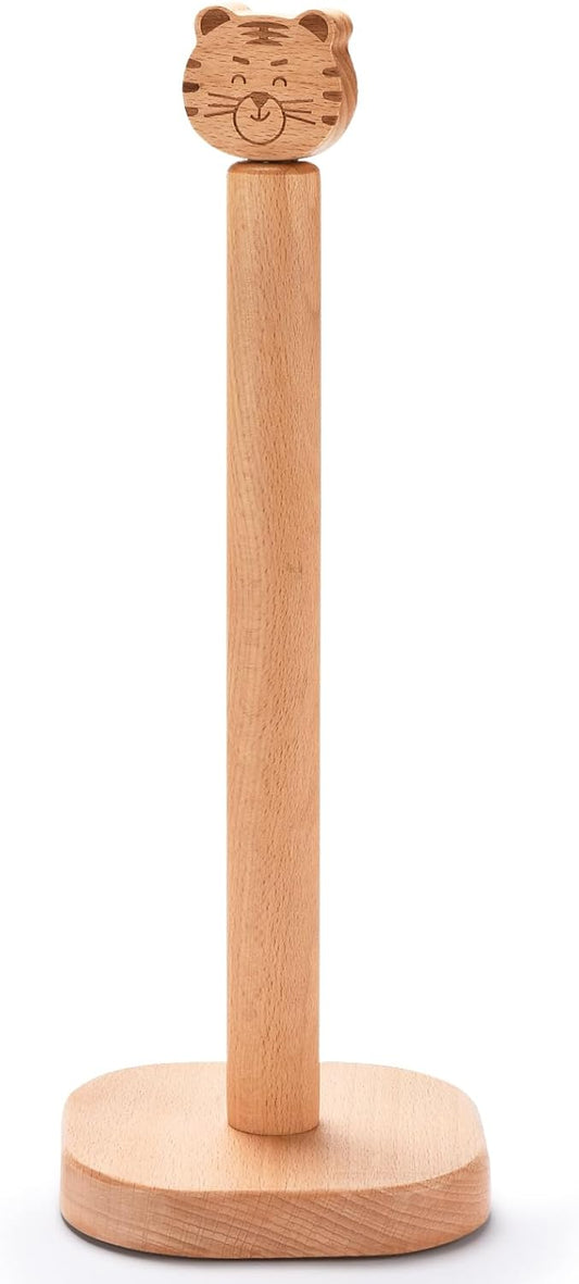 Paper Towel Holder, Cute Tiger Wooden Kitchen Roll Stand Organizer Countertop Free Standing, Housewarming Gift New Home