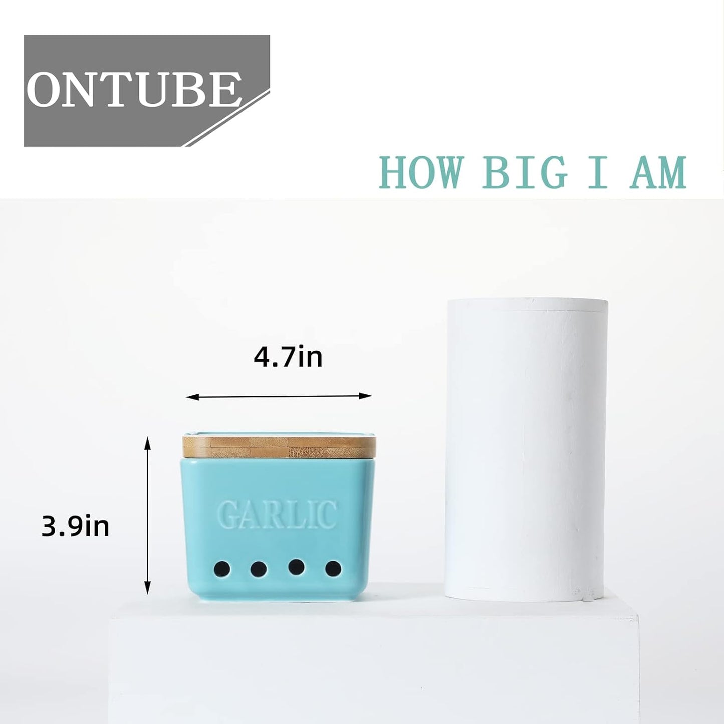 ONTUBE Garlic Keeper with Lid, Ceramic Garlic Holder Storage, Garlic Container for Kitchen, Garlic Saver to Keep Your Garlic Cloves Fresh Longer 4.7-Inch, Turquoise