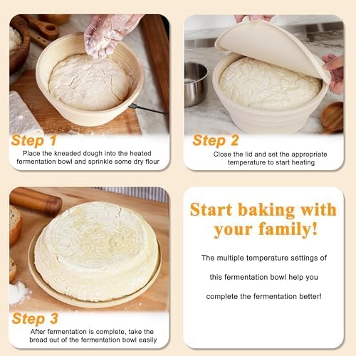 2 PACK Heating Sourdough Bread Baking Supplies,Bread Proofer Sourdough Starter Warmer with 4 Temperature Settings, Round 9 Inch Foldable Proofing Box,Yogurt & Warming Pet Food