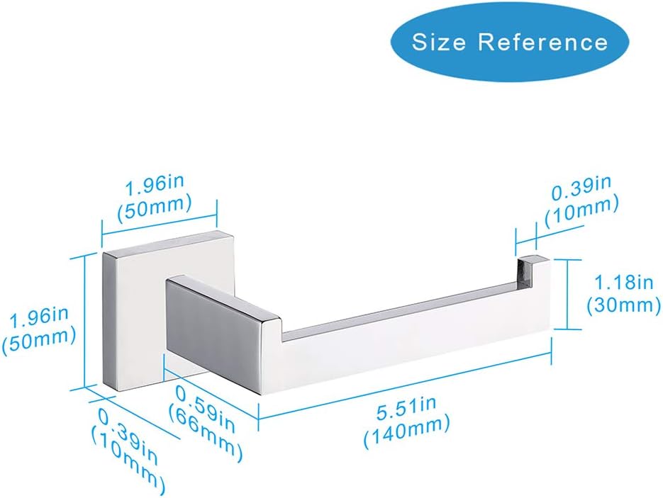 TASTOS Polished Chrome Toilet Paper Holder SUS304 Stainless Steel, Modern Square Half Open Bathroom 5 inch TP Holder Wall Mount Rustfree Tissue Roll Dispenser for Washroom Kitchen