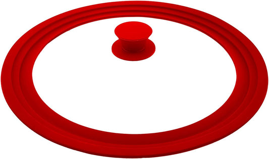 Universal Lid for Pot,Pan,Skillet Fits 8.5", 9.5,10 Cookware Silicon lid Dishwasher Safe, Replacement Lid Vented Tempered Glass with Heat Resistant Silicone Rim By HR Huare Technology, Red,1 Pack
