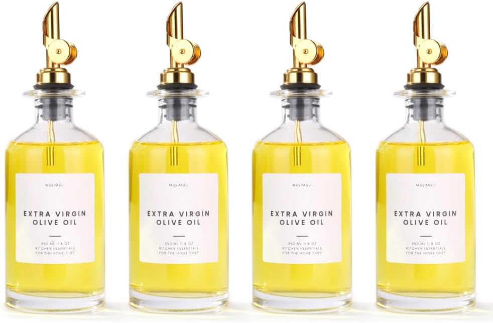 Molimoli Glass Olive Oil Cruet Set - 350ml Bottles With Weighted Pourers, Set of 4