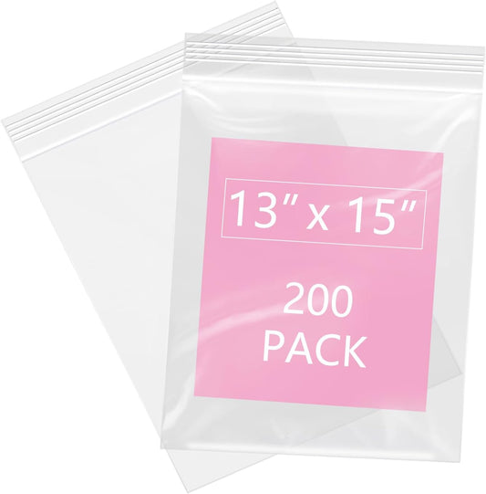 iMailer - 200 Pcs- 13" x 15" Zip Bags- 2 Gallon Zip Bags- Clear Resealable Zip Poly Bag 2 Mil for Clothing, T-Shirts, Pants, Storage