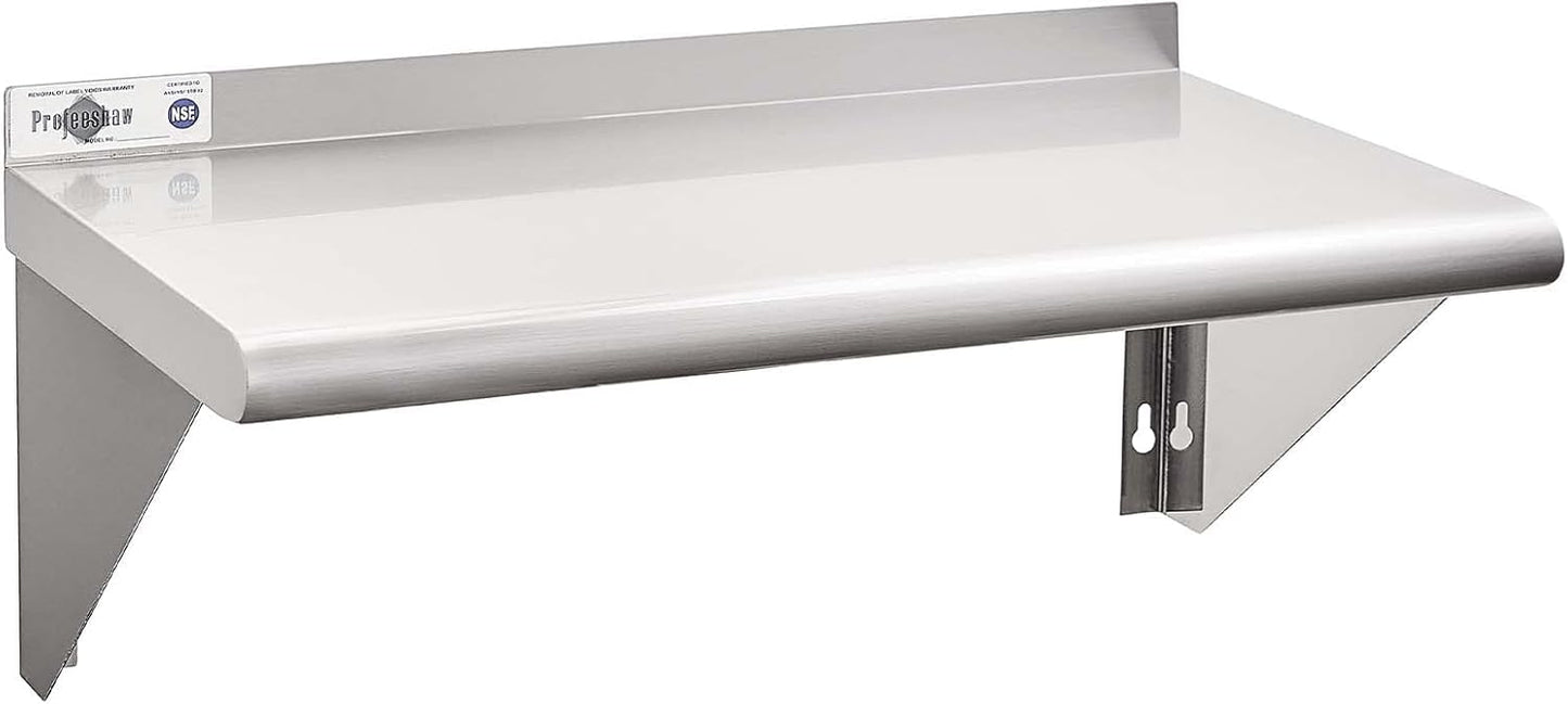 Profeeshaw NSF Stainless Steel Shelf 14” x 24”, 250 lb Commercial Shelves Wall Mounted Metal Shelving with Backsplash and 2 Brackets for Restaurant, Bar, Utility Room, Kitchen and Garage