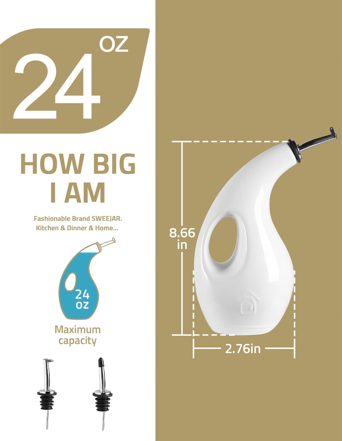Sweejar Ceramic Olive Oil Dispenser Bottle,24 Oz Opaque Cruet Protects EVOO Oil to Reduce Oxidation, Suitable for Storage Vinegar, Coffee Syrups, Liquids (Black)