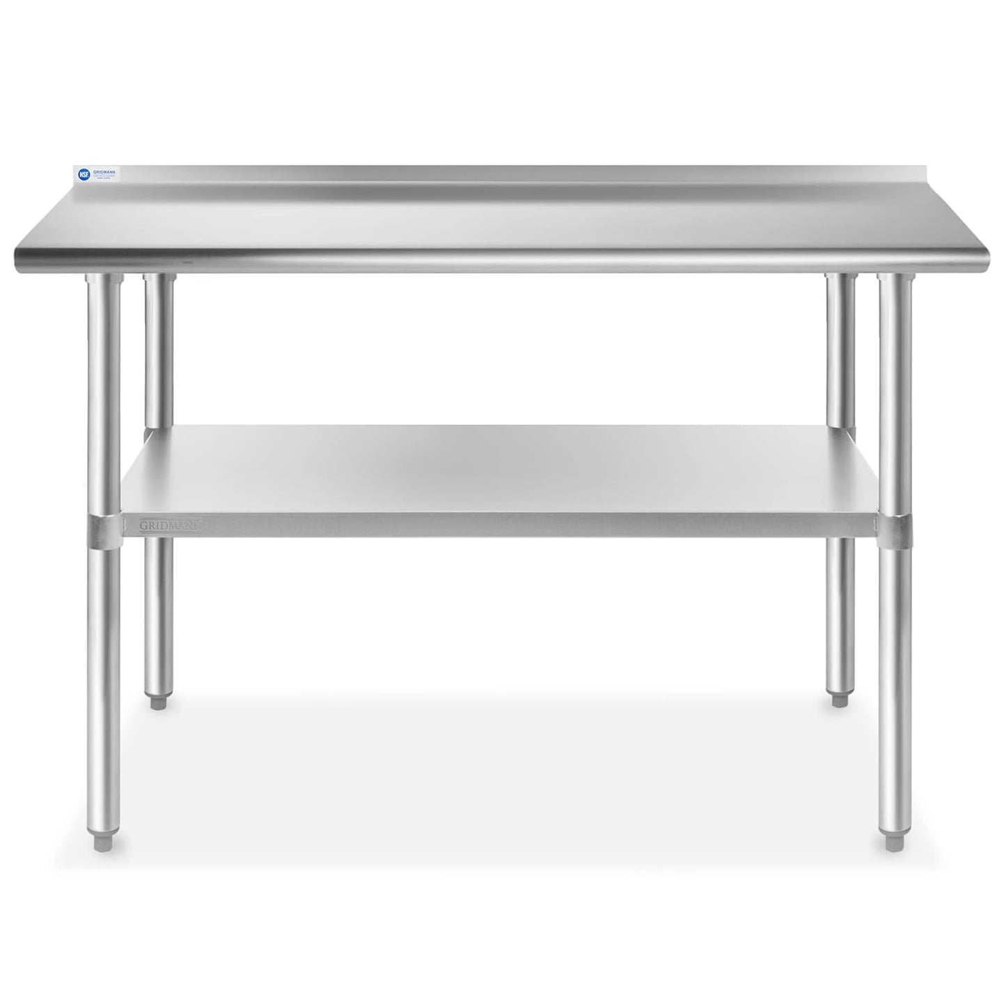 GRIDMANN Stainless Steel Kitchen Prep Table 72 x 30 Inches with Backsplash & Under Shelf, NSF Commercial Work Table for Restaurant and Home