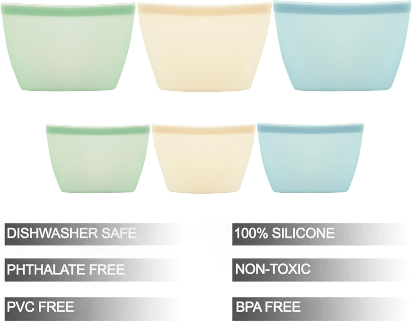 6 Pack Reusable Silicone Food Storage Bags, Emptycolor Reusable Ziplock Bags, Leakproof Freezer Bag for Sandwich, Snack, Dishwasher Safe, BPA Free