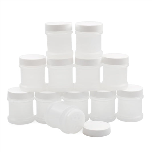 Cornucopia Brands Mini Plastic Spice Jars w/Sifters (12-Pack, White); 2 Tablespoon Capacity (1 Fluid Ounce) Spice Bottles for Travel, Glitter, Gifts, Favors