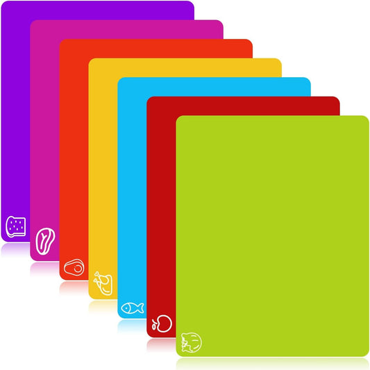 7 Pieces Flexible Cutting Boards, BPA Free Plastic Cutting Boards for Kitchen, Non Slip Cutting Mat for Meat and Vegetables, Thanksgiving