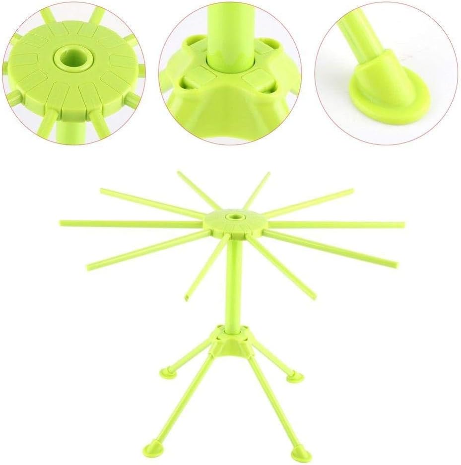 GOZIHA Pasta Drying Rack Noodle Stand with 10 Bar Handles Collapsible | Household Noodle Dryer Rack Hanging for Home Use | Spaghetti Drying Rack Noodle Stand | Easy Storage and Quick Set-Up (Green)