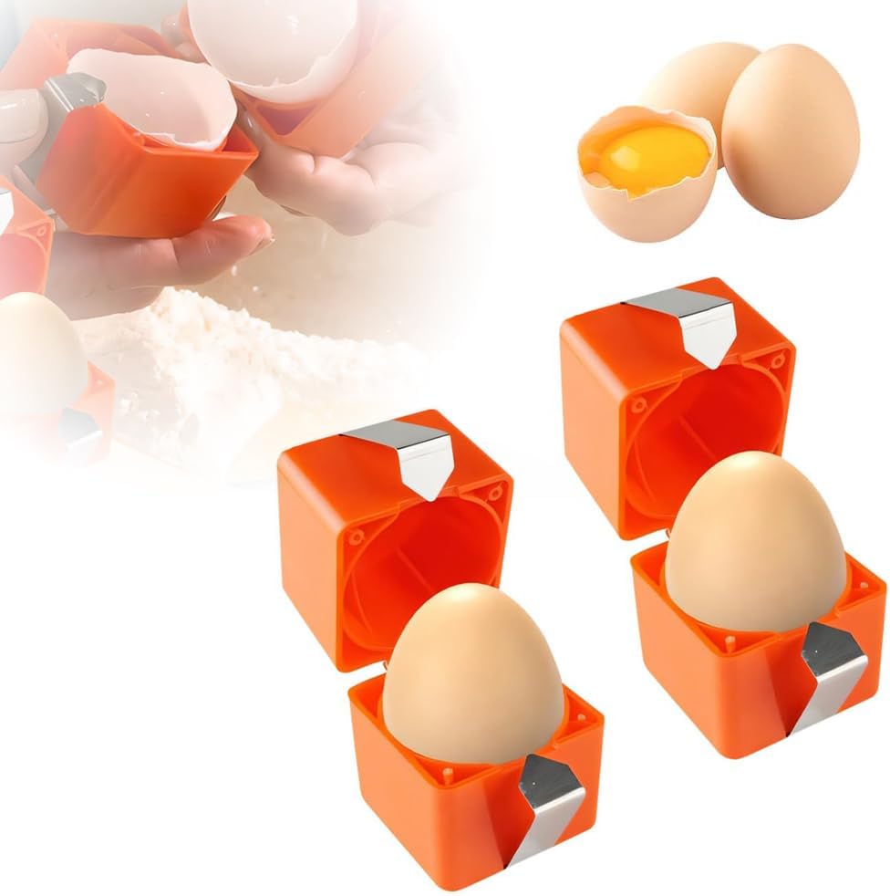 Egg Shell Opener Remover, Eggs Peeler Separator for Boiled and Raw Eggs, Stainless Steel Eggshell Cutter Kitchen Tools for Cooking and Breakfast Prep (Orange Square, 2 Pcs)