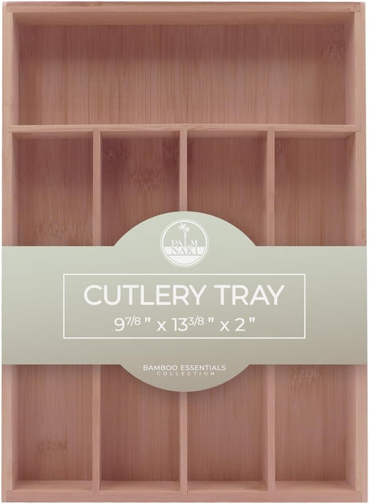 PALM NAKI Silverware Organizer Premium Bamboo Cutlery Organizer Tray - Kitchen Drawer Organizer for Silverware, Utensils - Flatware Organizers - Kitchen Organization (Natural Classic, 5 Slots)