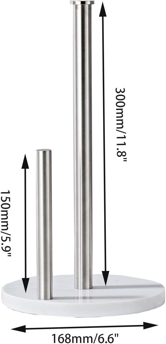 Brushed Nickel Paper Towel Holder,Stainless Steel Paper Towel Holder for Kitchen Roll Organize, Standard or Jumbo-Sized Roll Paper, Countertop Roll Dispenser with Marble Base