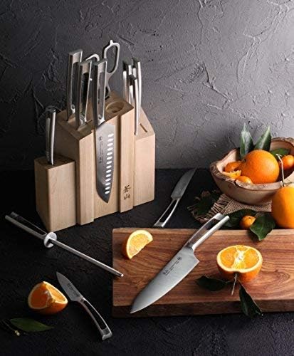 Cangshan TN1 Series 1021967 Swedish 14C28N Steel Forged 14-Piece DENALI Magnetic Knife Block Set, Maple