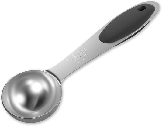 1PCS 1/2 Tbsp(1.5tsp, 1/4oz, 7.5ml) Single Measuring Spoon with Black Silicone Grip, Stainless Steel Individual Measure Scoop Only