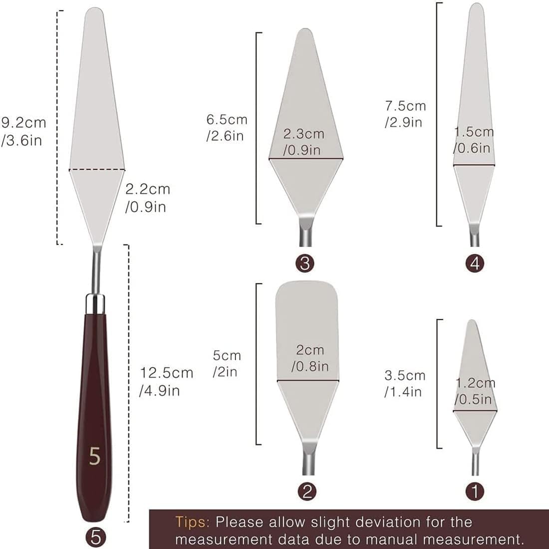 5pcs Stainless Steel Cake Cream Spatula Frosting Baking Pastry Tool Shovel Cake Painting Scraper Decorating Spatula Mixing Set Icing Oil Painting Cream Toner Tool for Fondant Chocolate