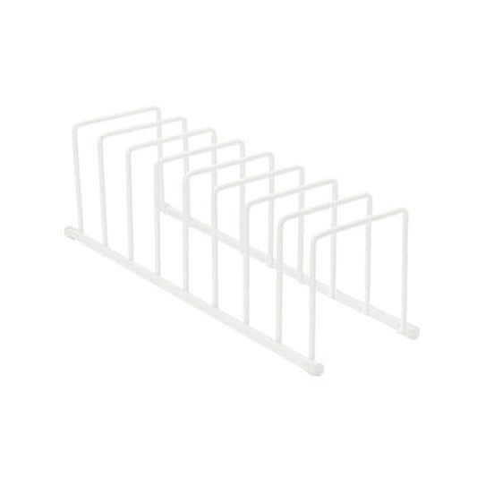 Spectrum Euro Cutting Board Holder Stand for Countertop or Inside Kitchen Cabinet Organization Matte White, 8 Slot Cutting Board Drying Rack or Cabinet Plate Bakeware Storage Organizer