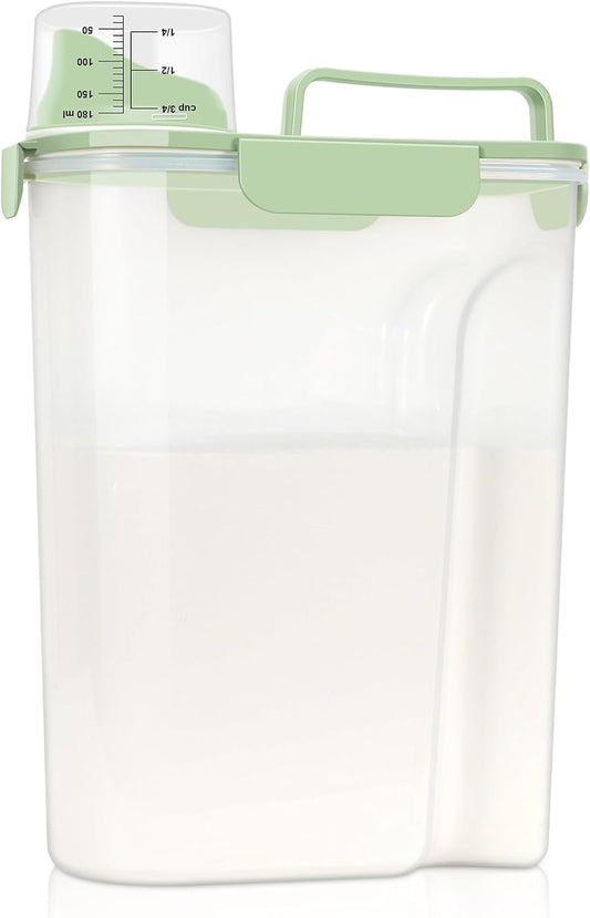 Rice Storage Container, Cereal Containers Storage, Dry Food Airtight Dispenser BPA Free, Clear Plastic Kitchen and Pantry Organization Bin (1, Avocado Green, 5.28Qt)
