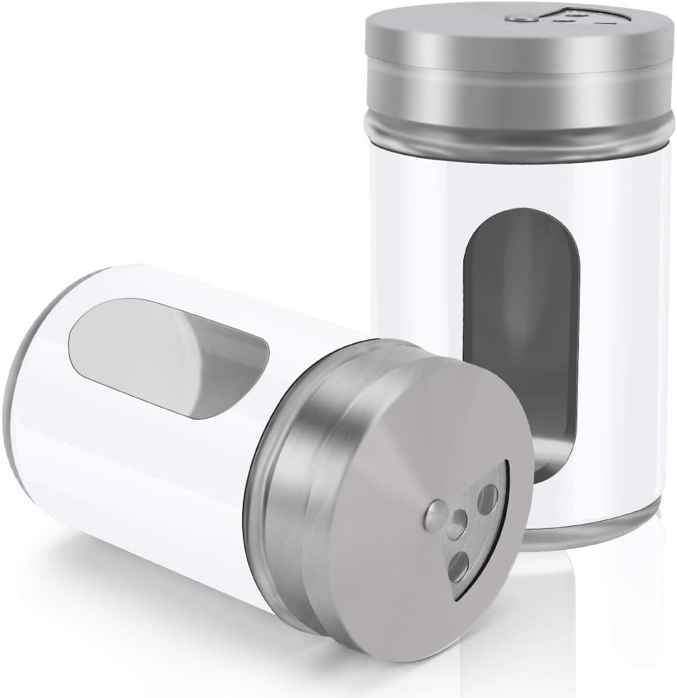 Accmor 2pcs Salt and Pepper Shakers,Stainless Steel Shaker for Salt Powder Sugar Cinnamon Pepper, Spice Dispenser with Adjustable Pour Holes,White