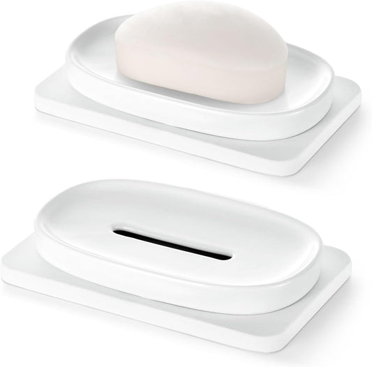 Shinowa Soap Dish (Dual Layer), 4.72 * 2.95'' Ceramic Soap Container and 5.12 * 3.27'' Diatomaceous Earth Tray, Quickly Drain Water and Dry, Dish Soap Holder for Kitchen, Bathroom, Shower