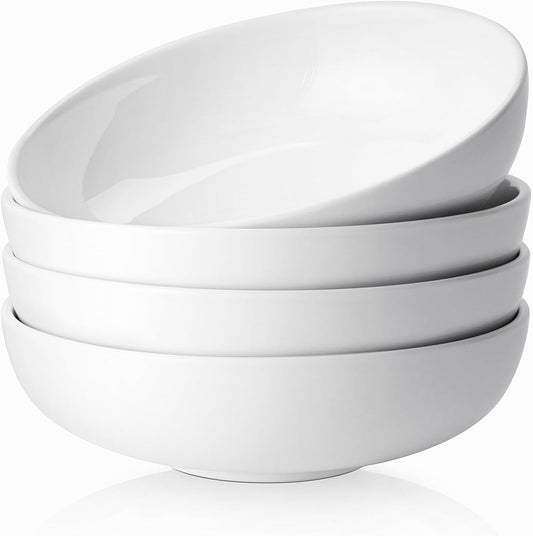 DOWAN Pasta Bowls 47 oz, Large Salad Bowls 2.5" Deep Soup Bowls, Porcelain Serving Bowls Set of 4, Big Kitchen Dinner Bowl Plates Pasta Plates, Microwave & Dishwasher Safe, Creamy White