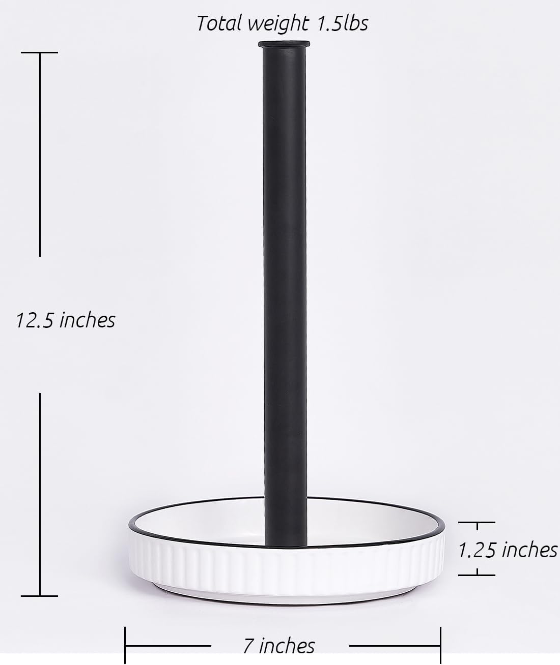 VROOMIUM Black Paper Towel Holder Countertop, Ceramic Base Easy-to-Clean, 1.4 lbs, 7" B x 12.5" H, Stable Elegant and Durable Kitchen Roll Stand