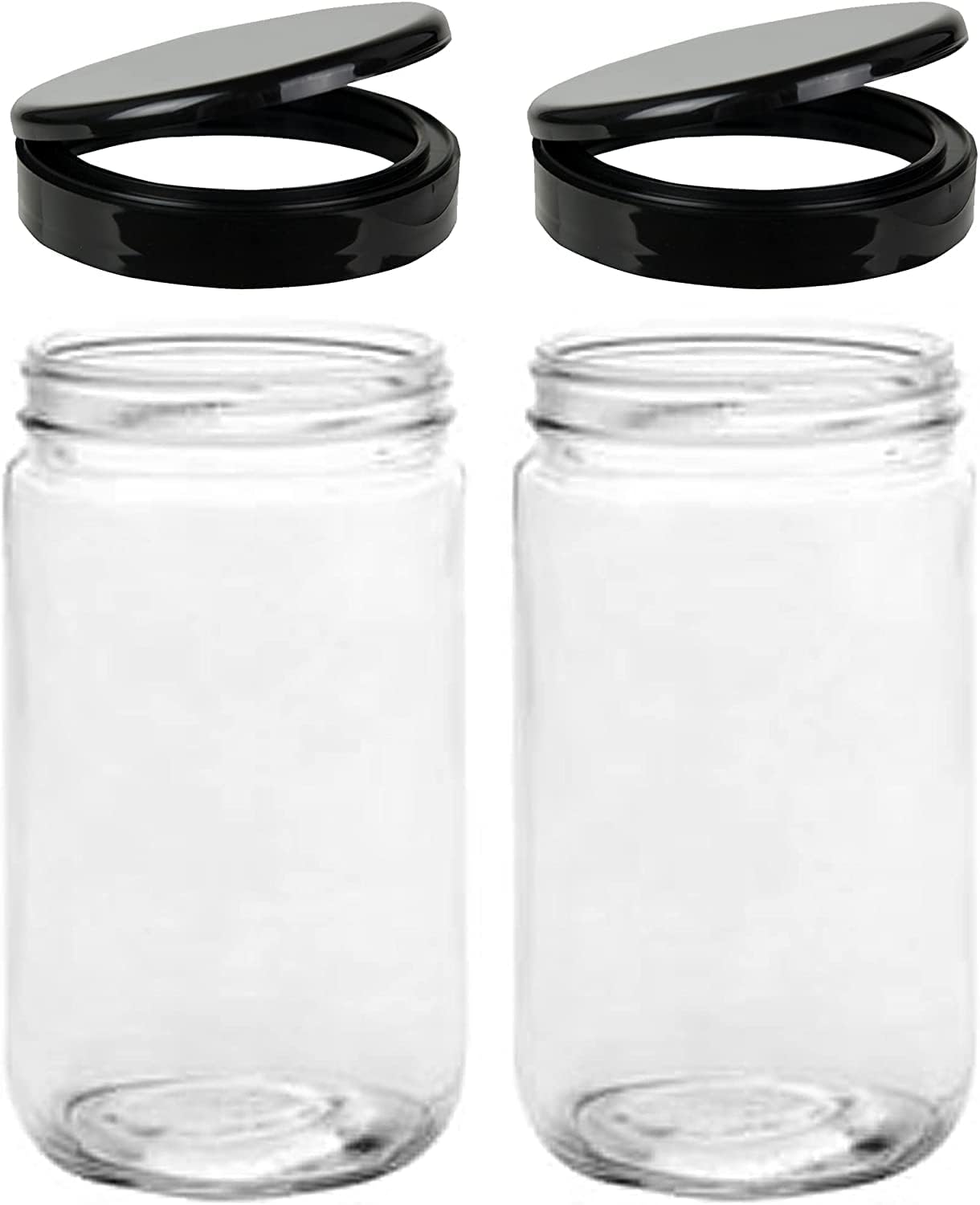 Jarming Collections 32oz Extra Wide Mouth Glass Storage Jar with BPA-Free Plastic Lid – Quart Size Airtight Mason Jar for Kitchen, Pantry, and Food Storage (Set of 2)