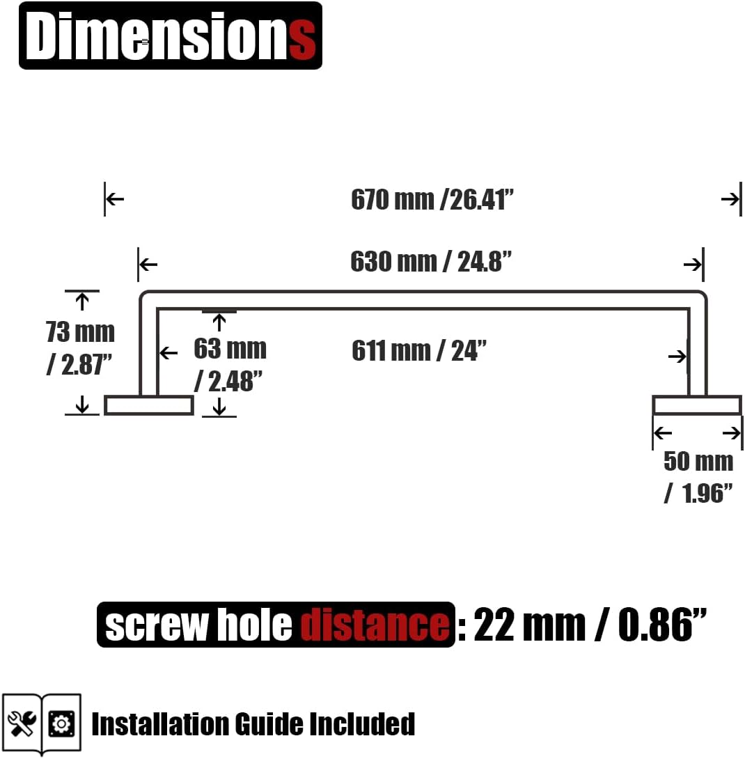 JQK Gold Towel Bar, Rounded Edges 26.41 Inch Towel Rack, 304 Stainless Steel Bathroom Wall Mount, Useable Length 24 Inch, TB250L24-BG