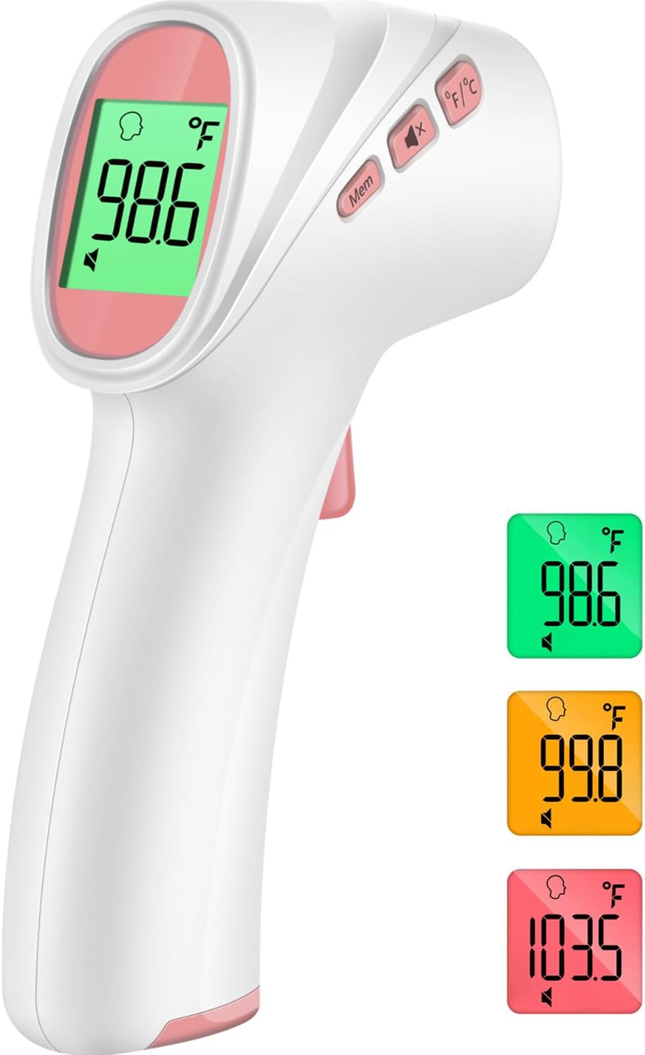 Forehead Thermometer for Adults, Kids & Babies, No-Touch Digital Thermometer with LCD Backlight Display, Fever Alarm and 1s Instant Reading - Pink