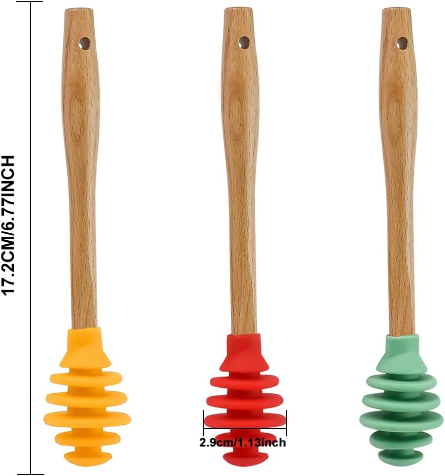 Silicone Honey Dipper Sticks, Spiral Design Non-Drip Honey Spoon with Jar Stirring Rod, Food-Grade BPA Free Dispenser for Syrup, Jam & Beverages