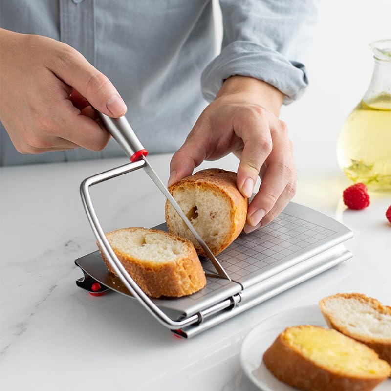 Cheese Slicer, Multipurpose Cheese Cutter Stainless Steel Cheese Slicers for Block Cheese, Butter, Sausages, Fruits Kitchen Gadget Cheese Cutting Board