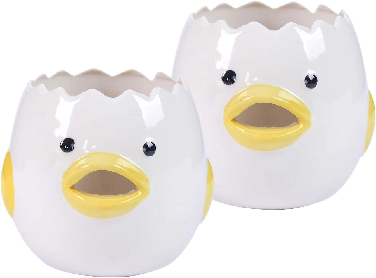 2 Pack Cute Egg Separator, Ceramics Vomiting Chicken Egg Yolk Egg White Separator, Little Chick Small Egg Filter Splitter,Dishwasher Safe