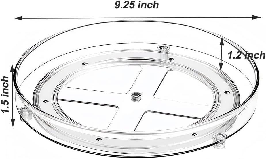 9.25 Inch Lazy Susan Turntable, Clear Plastic Spinning Organizer for Cabinet, Fridge, 360° Rotation, Easy to Clean, Kitchen, Bathroom, Vanity Countertop Storage Solution (Clear, 9.25inch 1 Tier)