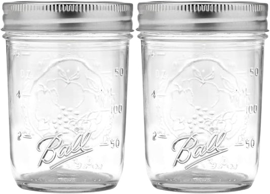 Ball Regular Mouth Mason Jars with Lids & Bands, Half Pint, 8-oz (2-Pack)