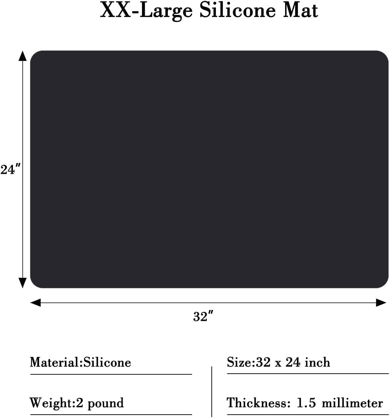 Gartful Silicone Mats for Countertop - 32"x 24"x0.06", Extra Large Multipurpose Mat, Counter Table Protector, Desk Saver Pad, Placemat Nonstick Nonskid Heat-Resistant Kitchen Pad, Black