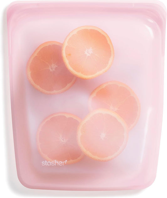 Stasher Premium Silicone Reusable Food Storage Half Gallon Bag, Pink, Microwave, Sous Vide, Dishwasher, Oven and Freezer Safe, BPA Free, Leak-free, Eco-friendly, 64 Oz