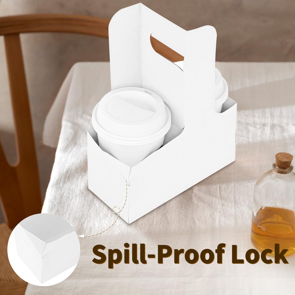 Bodaon 2 Cup Drink Carrier with Handle, 15 Pcs Cardboard Cup Holders, Disposable Drink Carriers for Delivery, Kraft Paper Coffee Cup Holder to Go, Take Out Cup Carriers for Hot/Cold Drinks