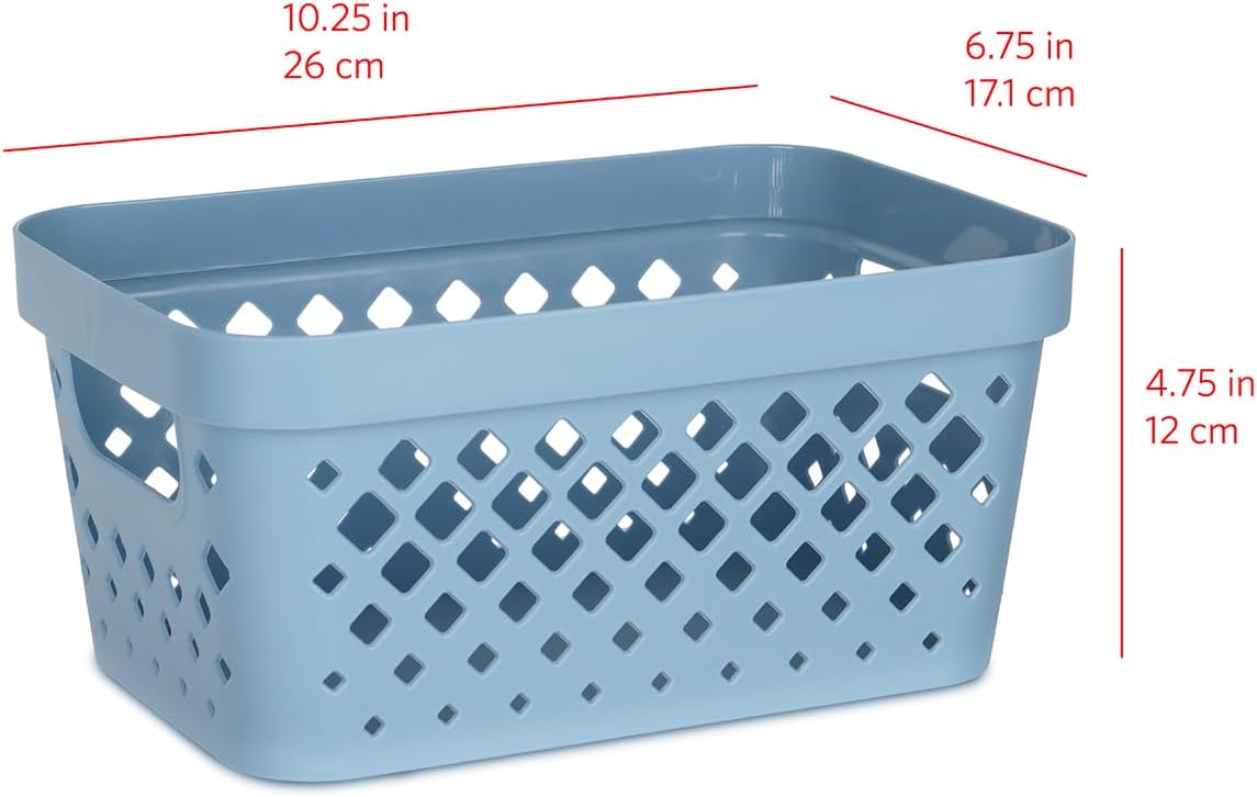 Glad Plastic Baskets for Organizing, Set of 6 | Pantry Storage for Under Counter, Linen Closet, and Bathroom | Nesting Shelf Bins with Handles, 1 Gallon, Marina Blue