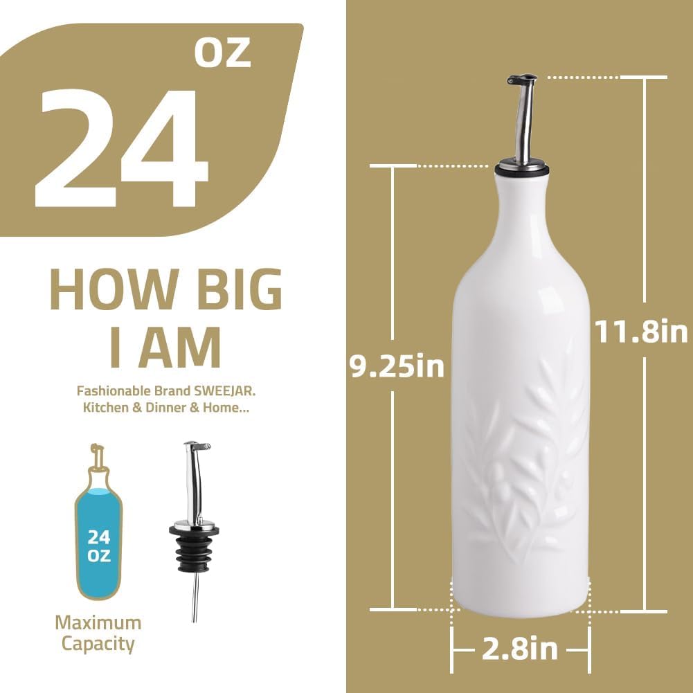 Sweejar Ceramic Olive Oil Dispenser Bottle, 24 Oz Relief Opaque Oil Cruet Protects To Reduce Oxidation, Suitable for Storage Soy Sauce, Coffee Syrup, Liquids, Set of 1 (Gradient FogGray)